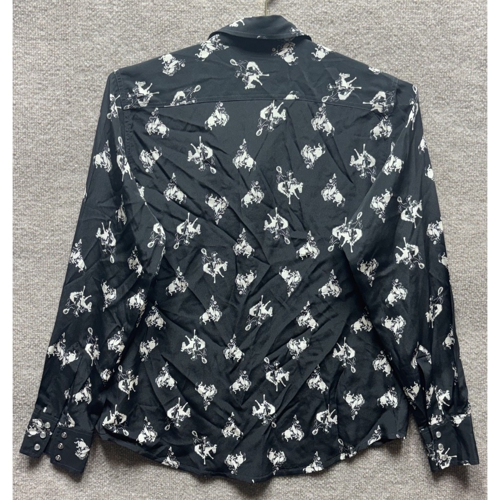 RE/DONE Bucking Horse Print Long Sleeve Silk Pearl Snap Shirt Small Black EUC - Picture 4 of 6